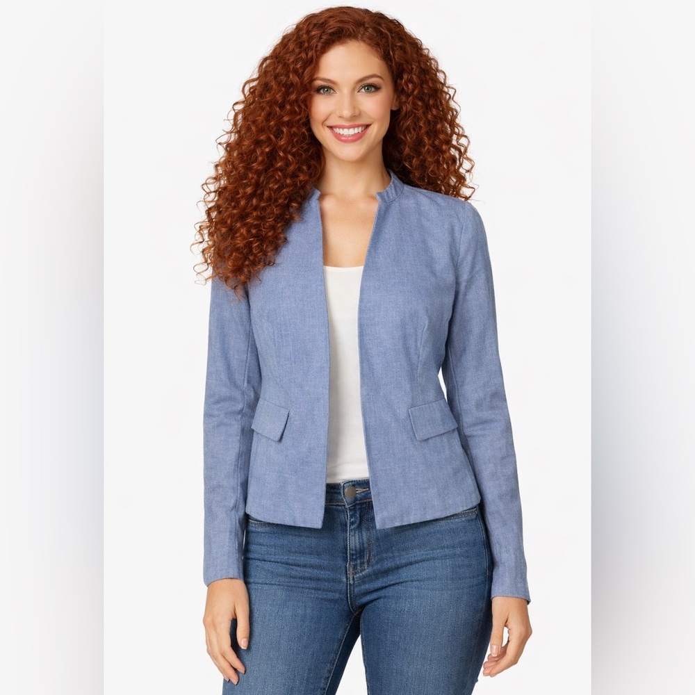 Sugarlips Chambray Cotton Blazer XS‎ Light Blue Open Front NWT